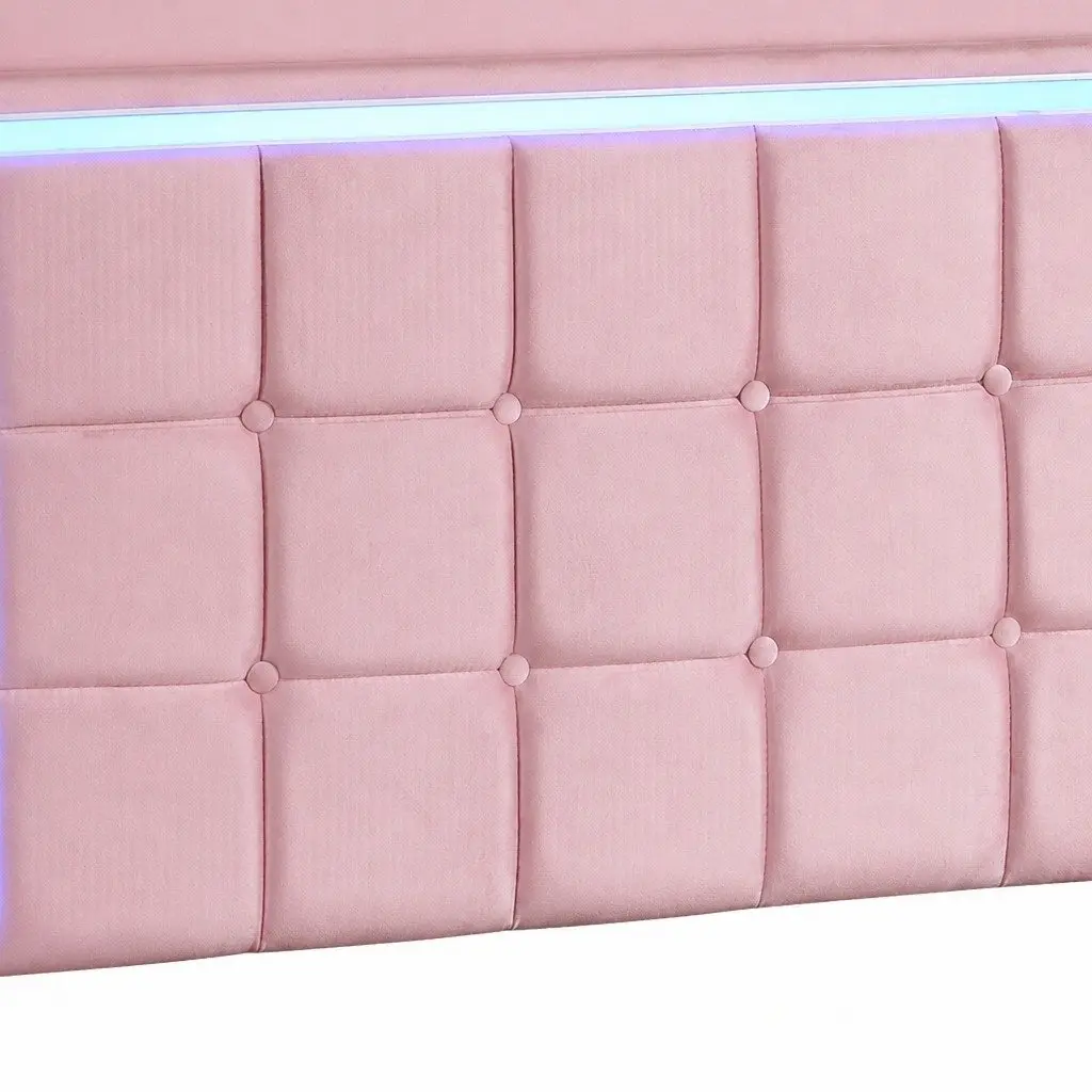 Queen Floating Bed Frame LED Light USB Ports Velvet Modern Bedroom Furniture