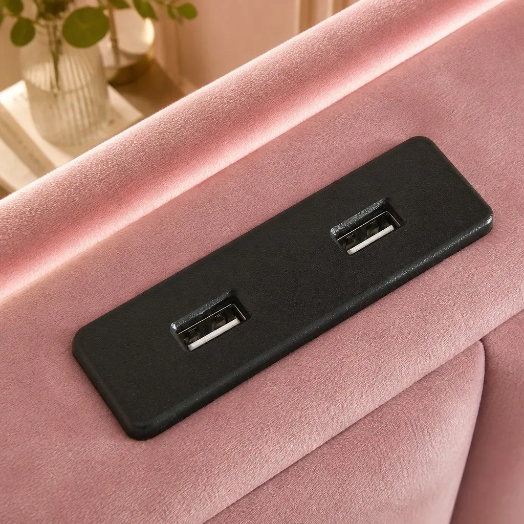 Single Floating Bed Frame LED Headboard USB Charging Pink Modern Bedroom