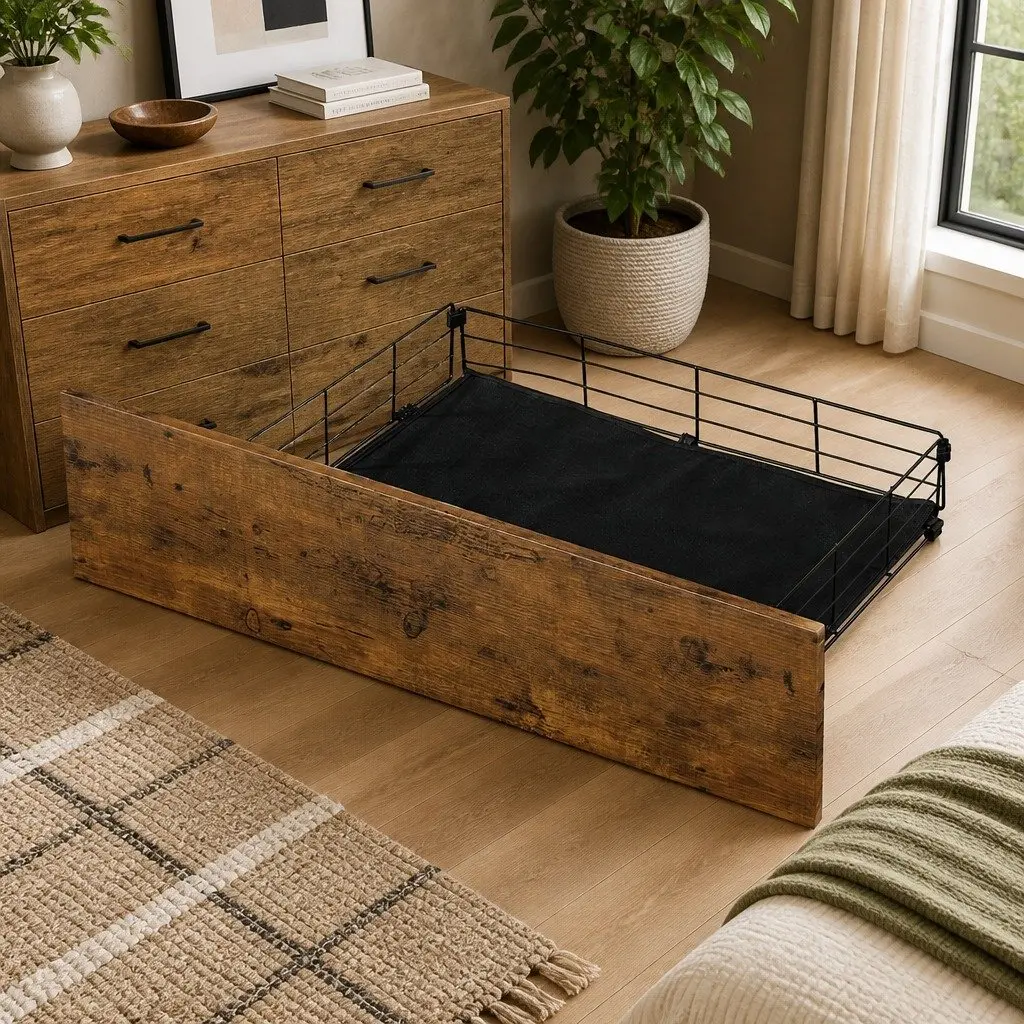 Queen Bed Frame with LED Light Storage Drawers Headboard Charging Station