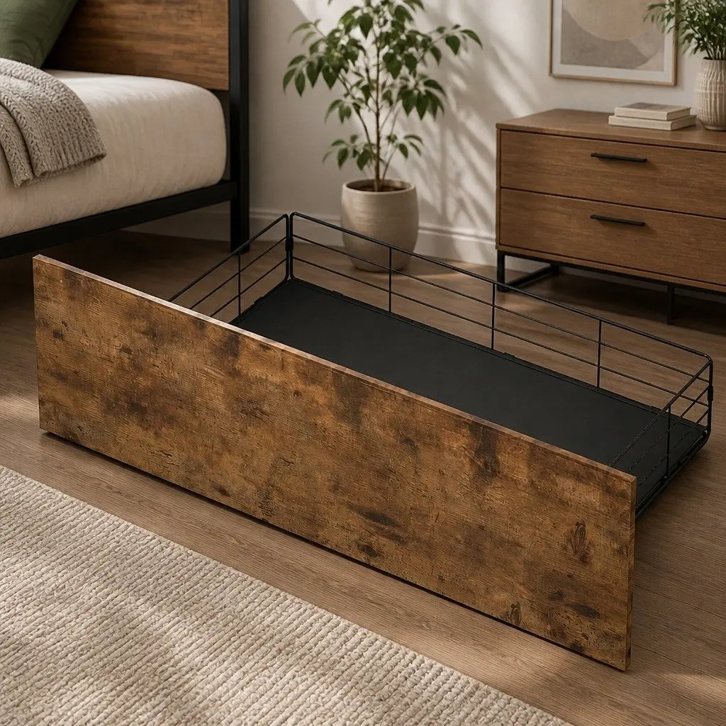 Single Bed Frame with LED Headboard Charging Station and Storage Drawers Brown