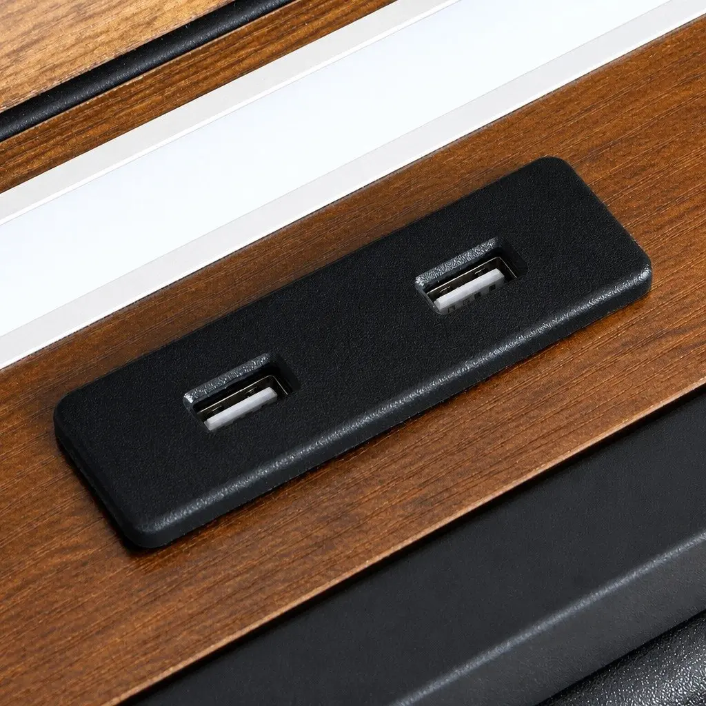 Double Bed Frame with LED Lights USB Charging Headboard and Storage Drawers 210cm x 139.5cm x 105.5cm Black Metal