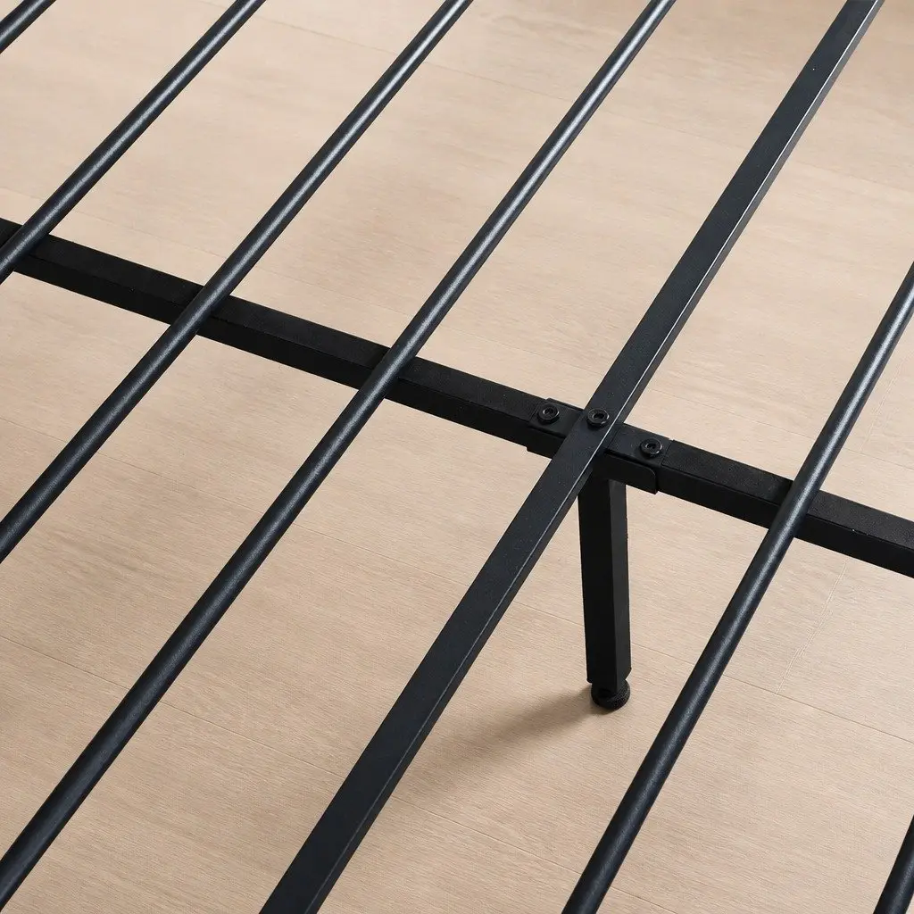 Double Bed Frame with LED Lights USB Charging Headboard and Storage Drawers 210cm x 139.5cm x 105.5cm Black Metal