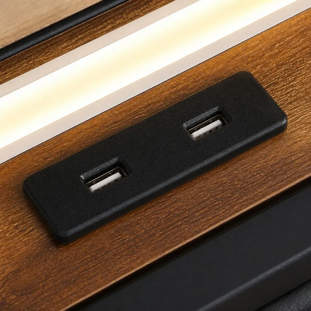 King Bed Frame with LED Headboard USB Charging Storage Drawers Metal Base