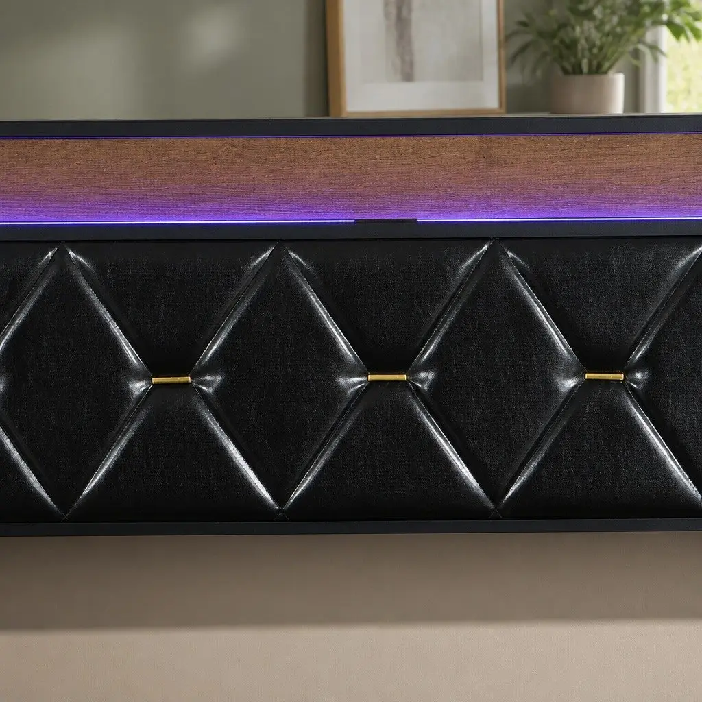 King Bed Frame with LED Headboard USB Charging Storage Drawers Metal Base