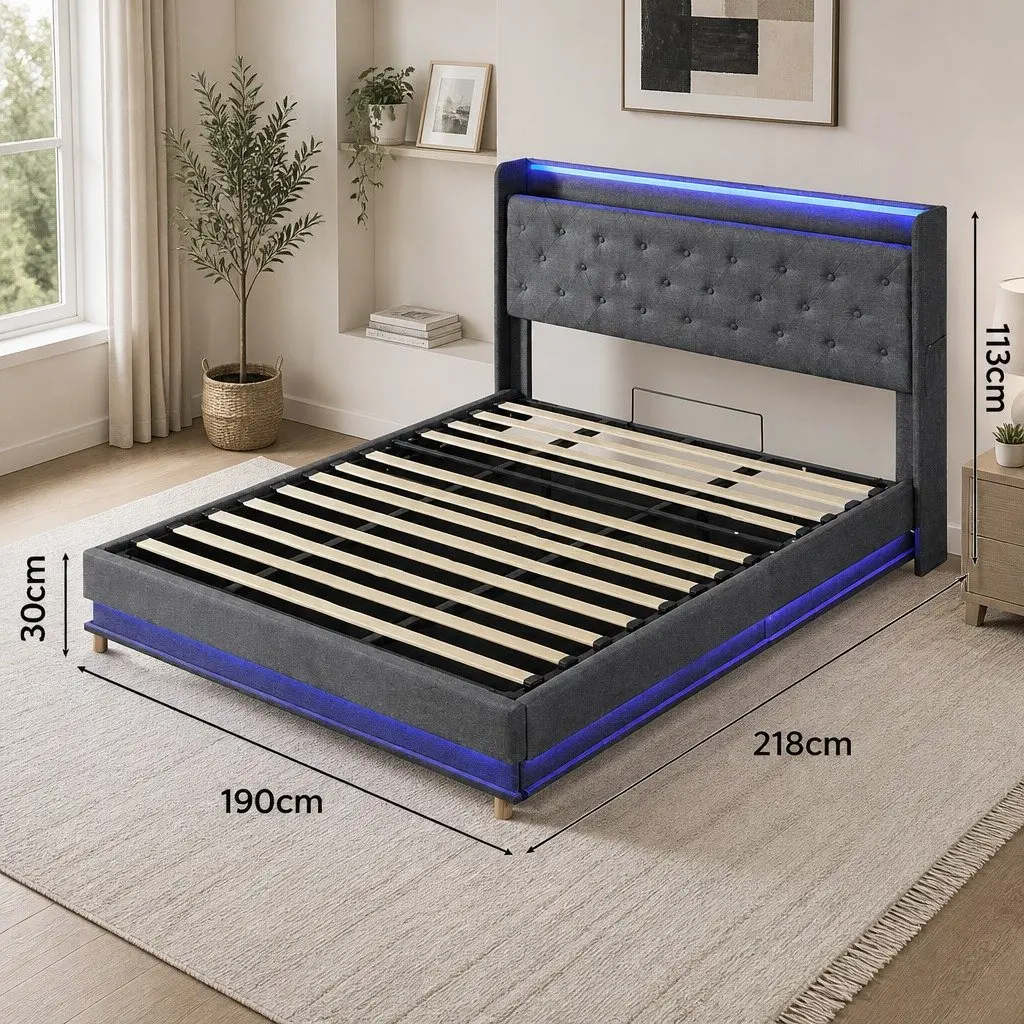 King Bed Frame with Storage and USB Charging