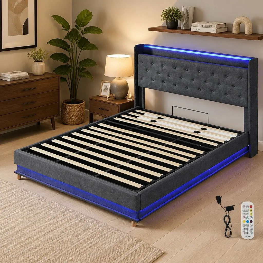 King Bed Frame with Storage and USB Charging