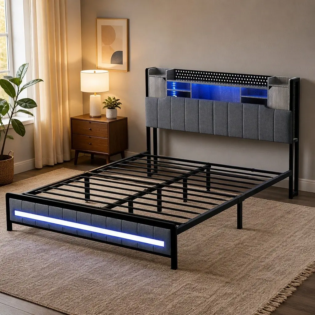 Queen Bed Frame with Storage Headboard