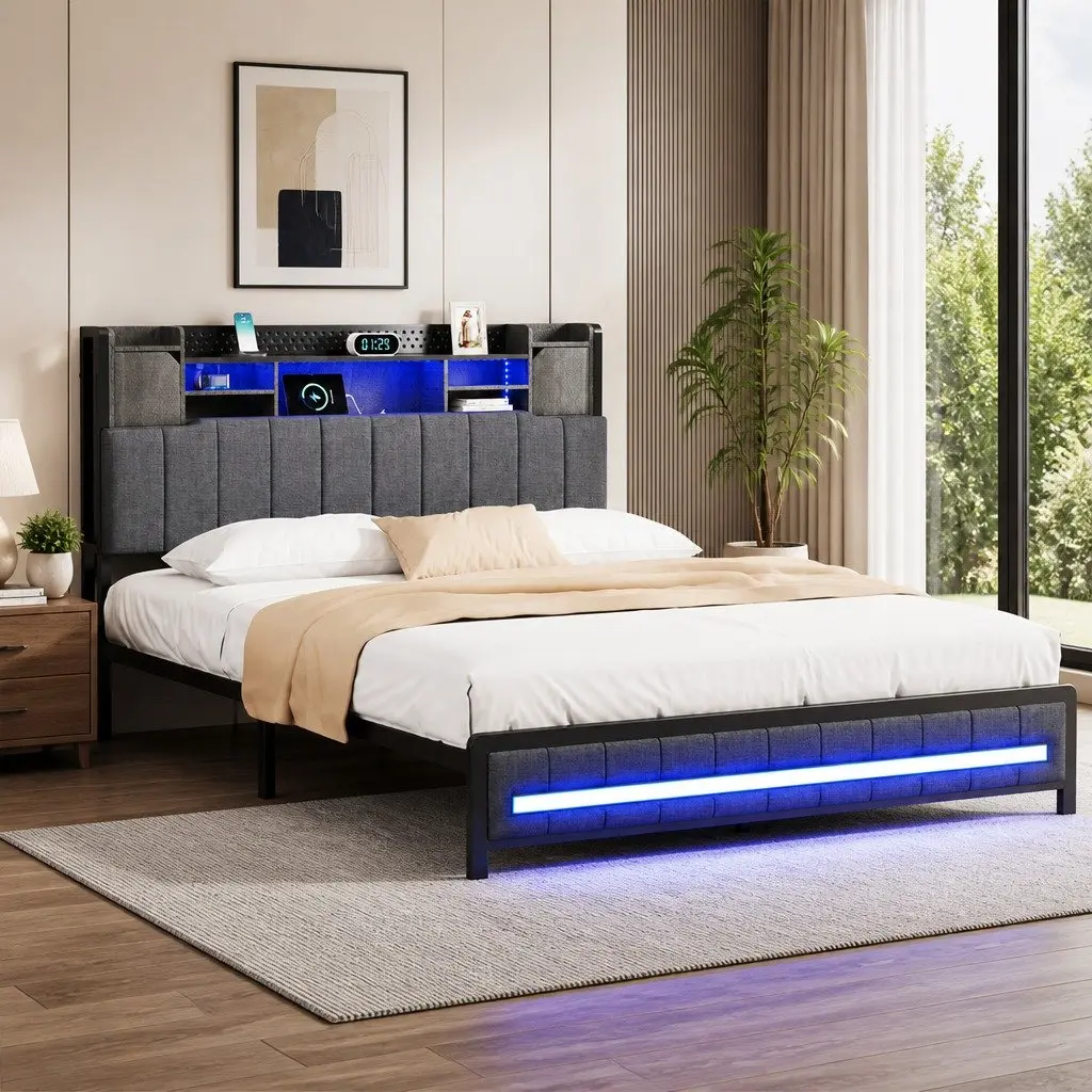 Queen Bed Frame with Storage Headboard