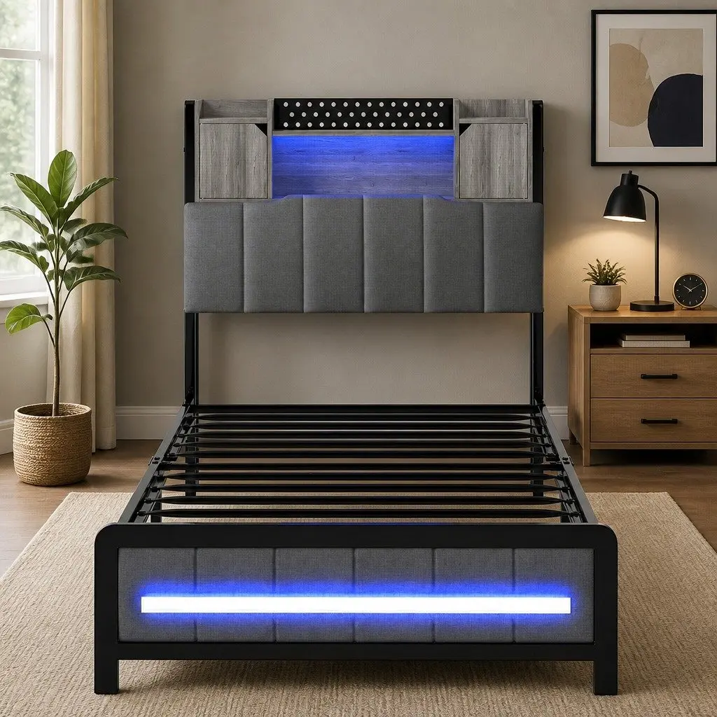 Bed Frame with Storage and Lights