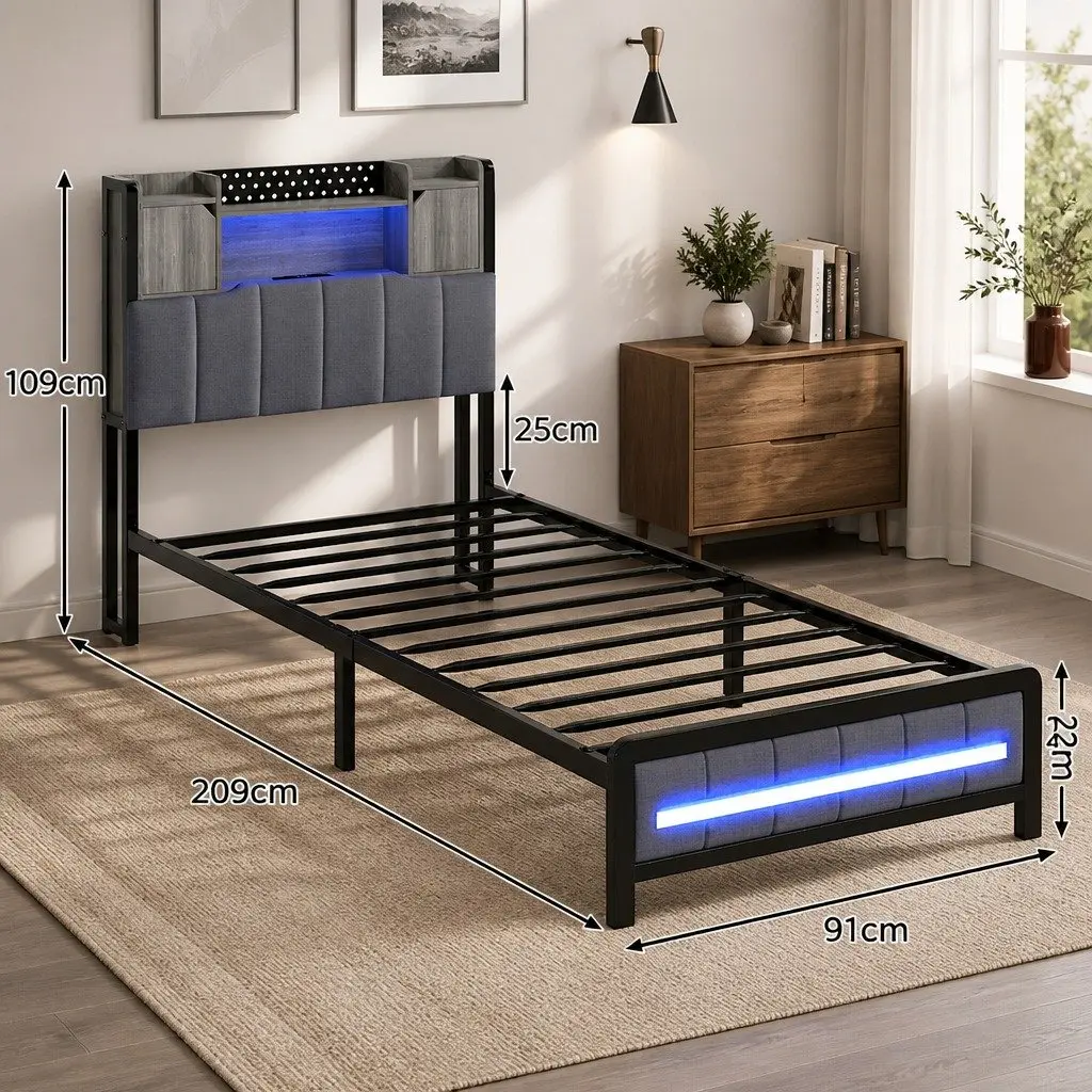 Bed Frame with Storage and Lights