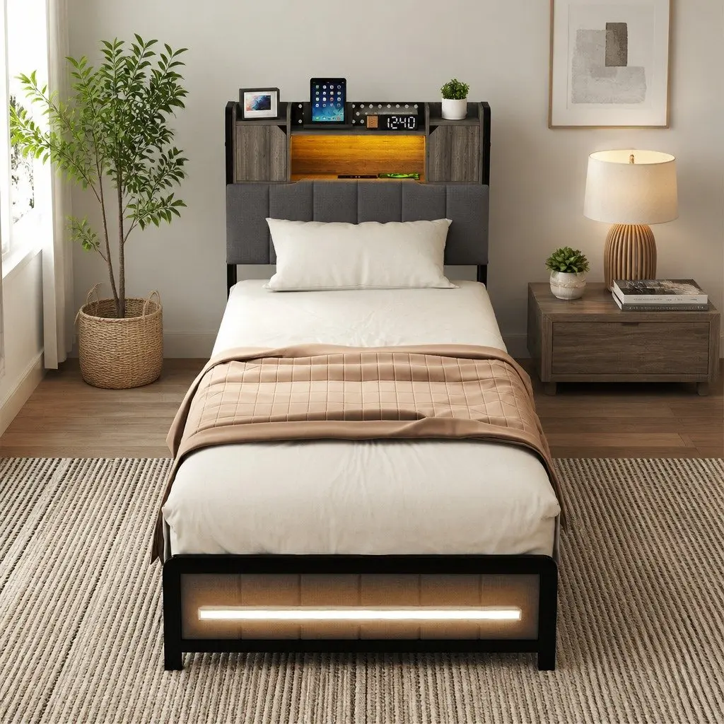 Bed Frame with Storage and Lights
