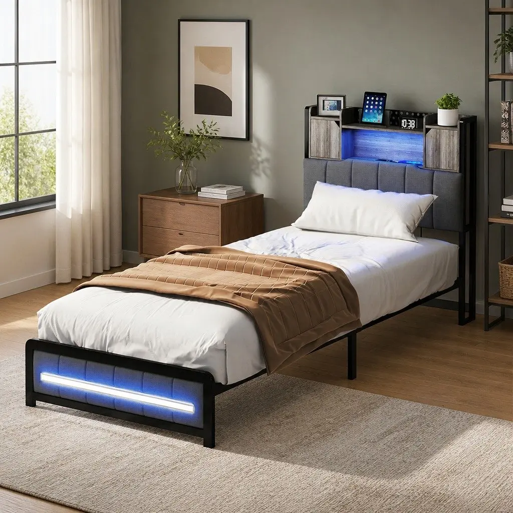 Bed Frame with Storage and Lights
