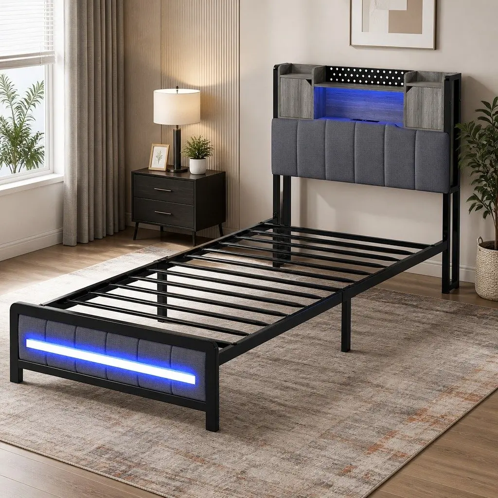 Bed Frame with Storage and Lights