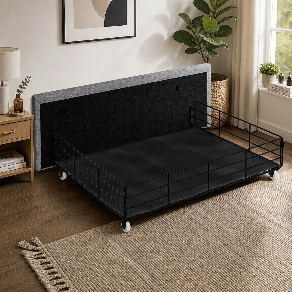Double Bed Frame with Storage Drawers LED Lighting USB Ports Gray Linen 196cm L x 141cm W x 104cm H