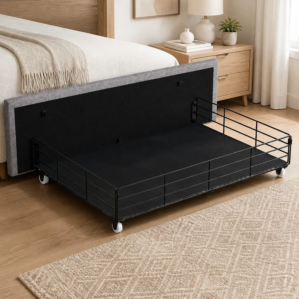 King Bed Frame with Storage Drawers LED USB Charging Ports Linen Grey