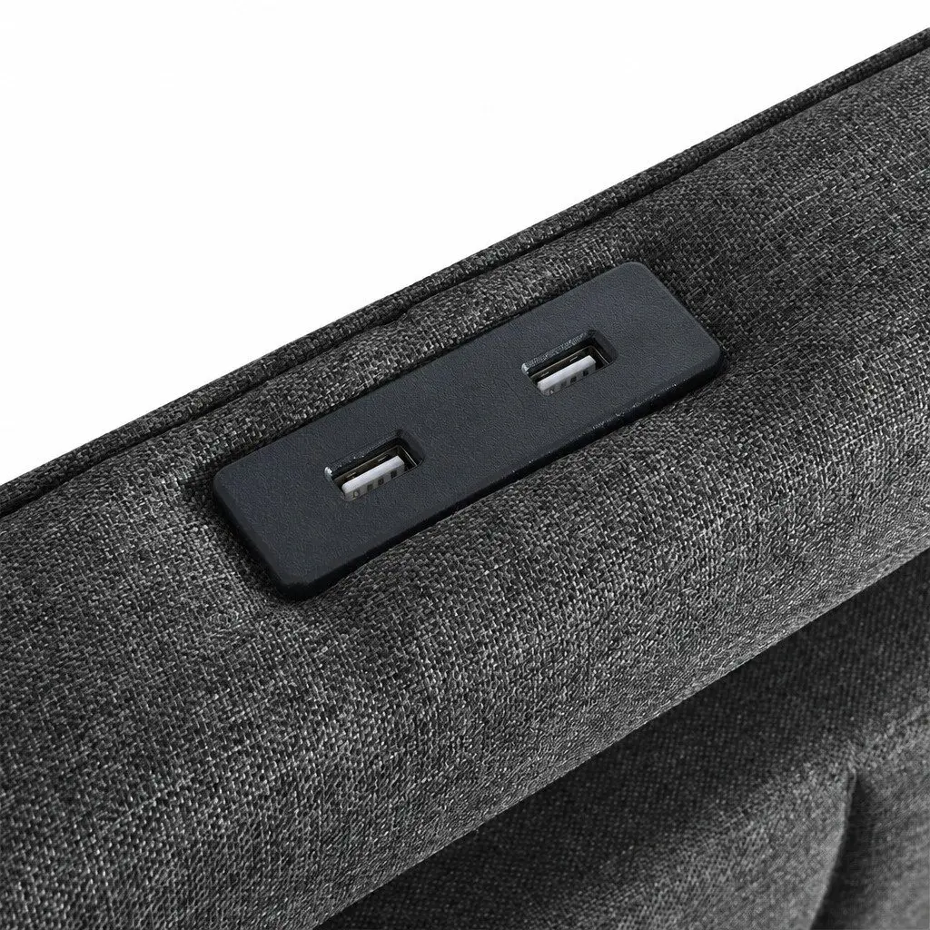 King Bed Frame with Storage Drawers LED USB Charging Ports Linen Grey