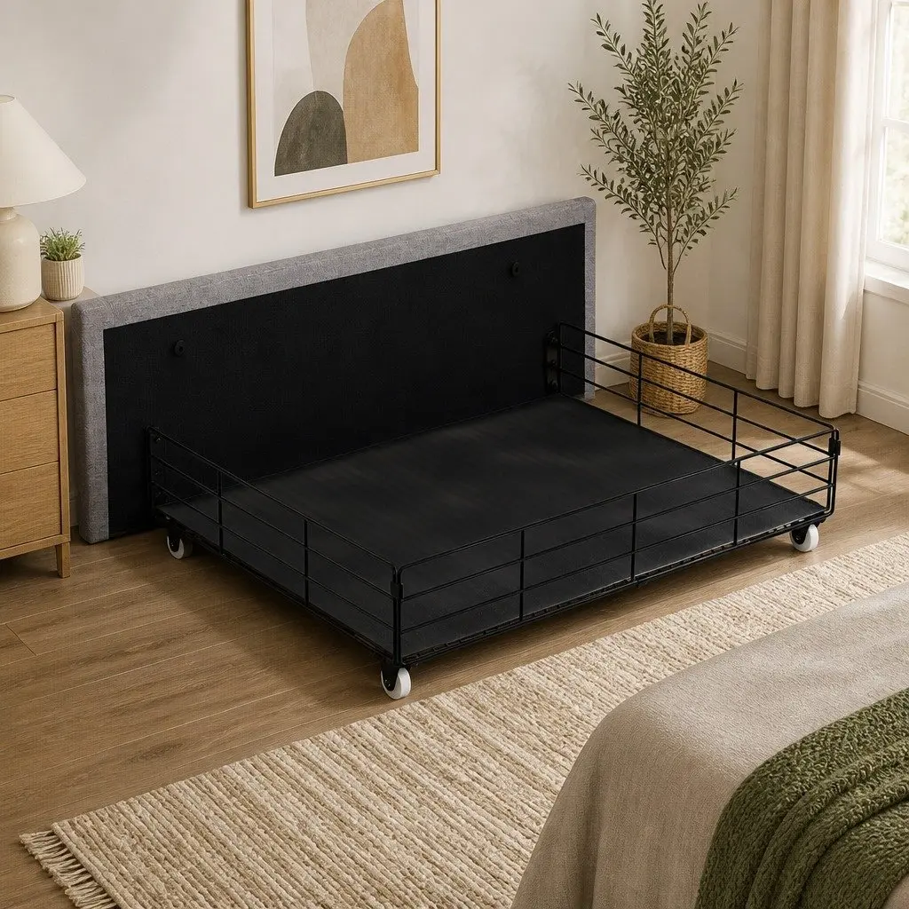 Gray Queen Bed Frame with Ergonomic High Backrest USB Power Outlets LED Headboard and Storage Drawers