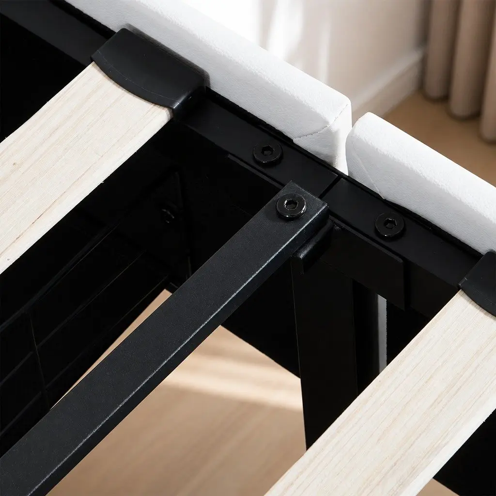 Double Bed Frame Adjustable Headboard USB Charging LED Light with Storage Drawers White