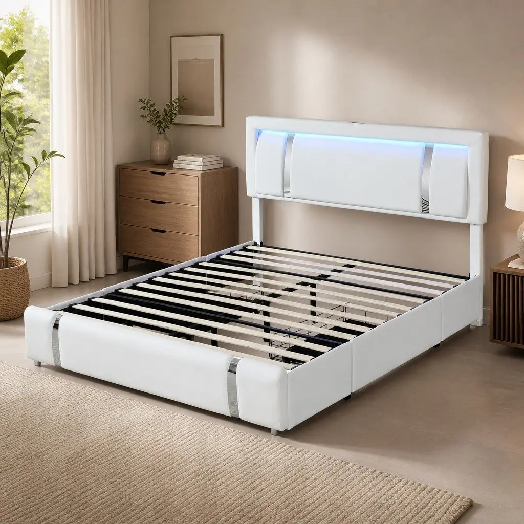 King Bed Frame with USB Charging Ports