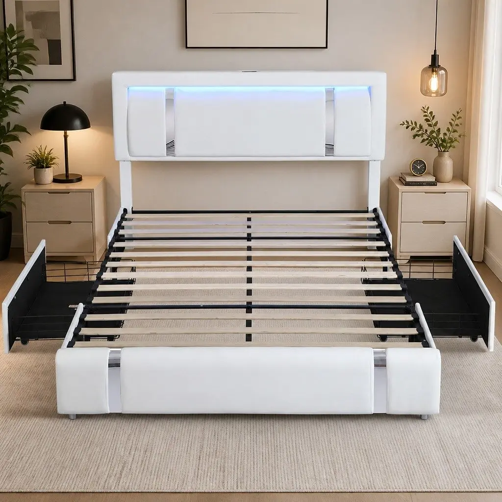 King Bed Frame with USB Charging Ports