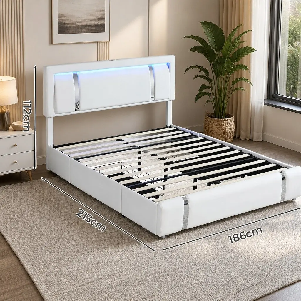 King Bed Frame with USB Charging Ports