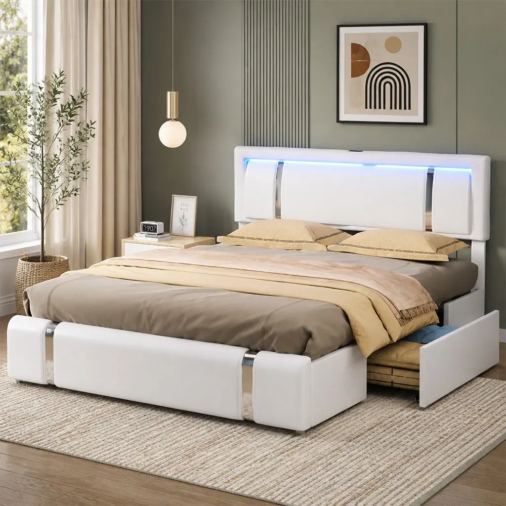 King Bed Frame with USB Charging Ports