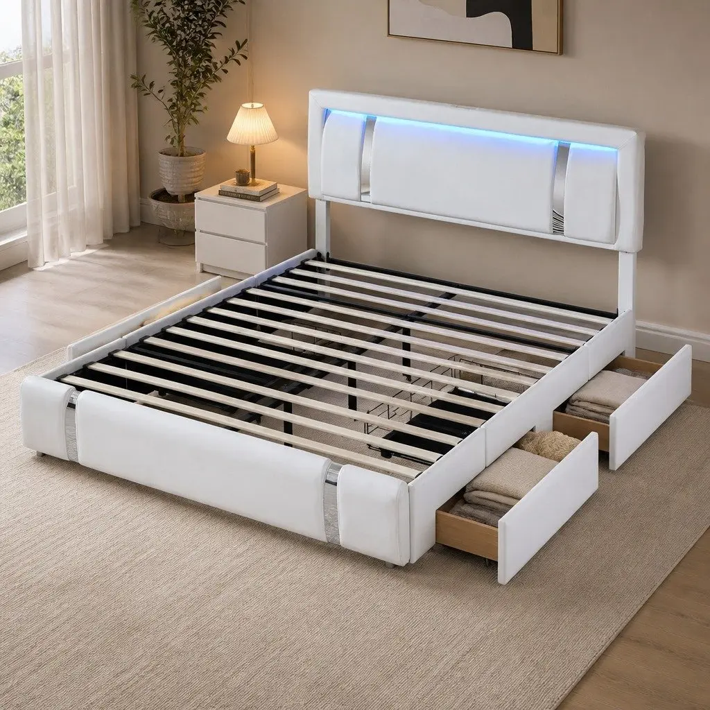 King Bed Frame with USB Charging Ports