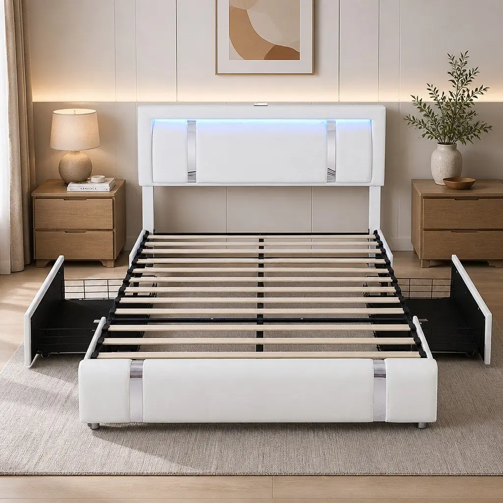 Queen Bed Frame with Storage and Convenience