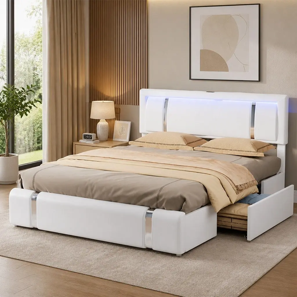 Queen Bed Frame with Storage and Convenience