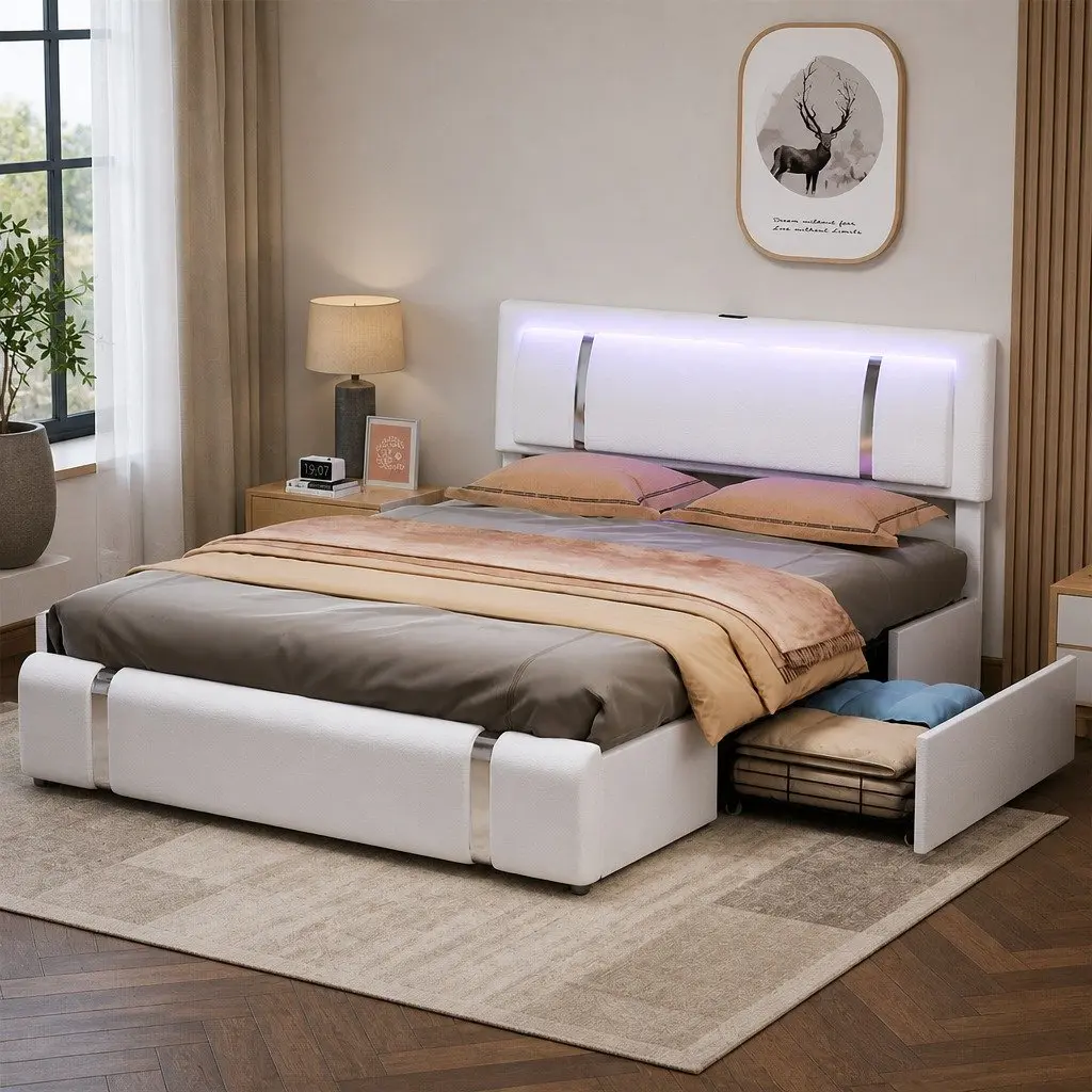 Queen Bed Frame with Storage and Convenience