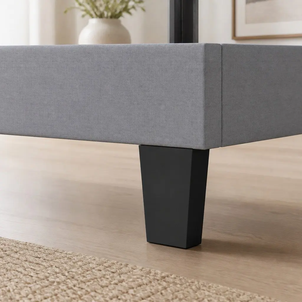 Upholstered Grey Queen Bed Frame with Vertical Panel Headboard Metal and Wooden Slats Platform
