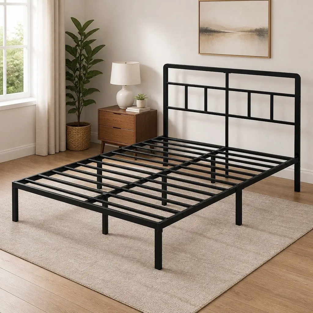 Double Metal Bed Frame Heavy Duty Rounded Headboard 120x190cm