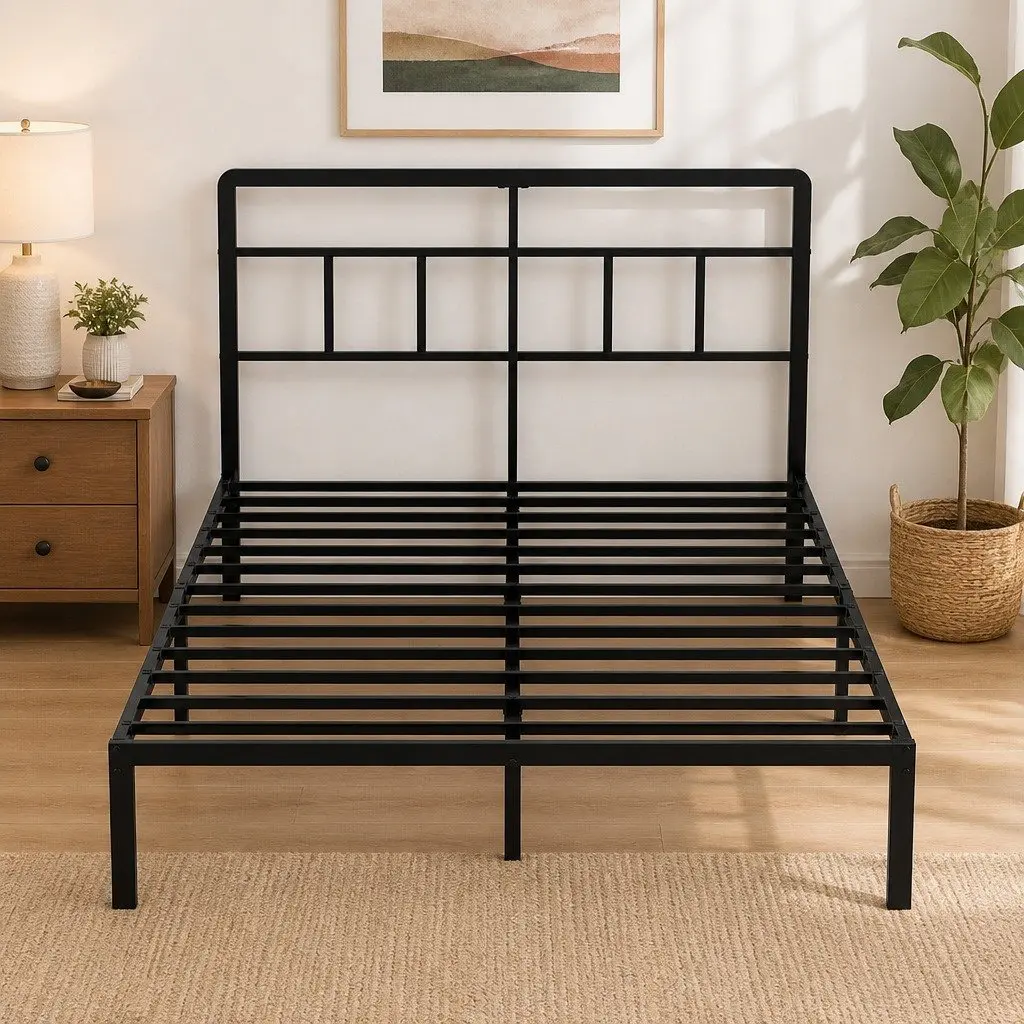 Double Metal Bed Frame Heavy Duty Rounded Headboard 120x190cm