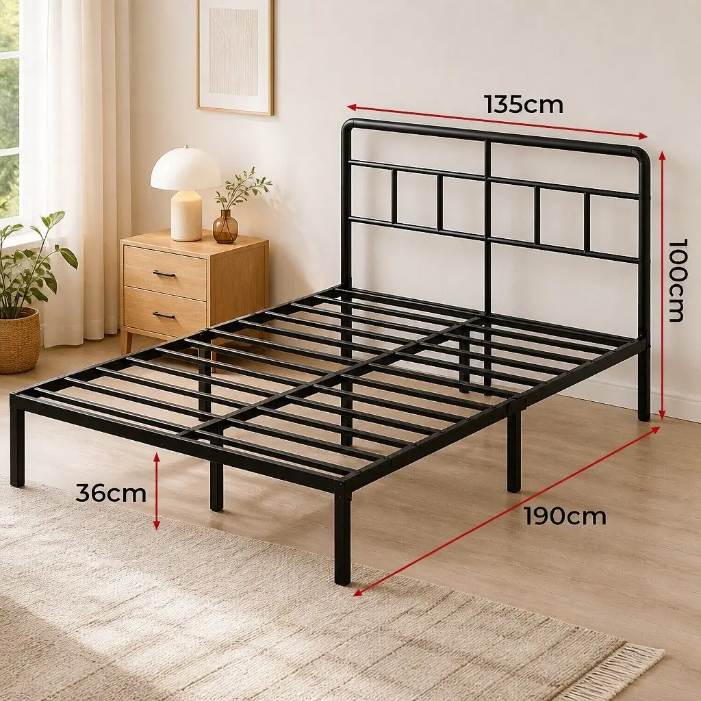 Double Metal Bed Frame Heavy Duty Rounded Headboard 120x190cm