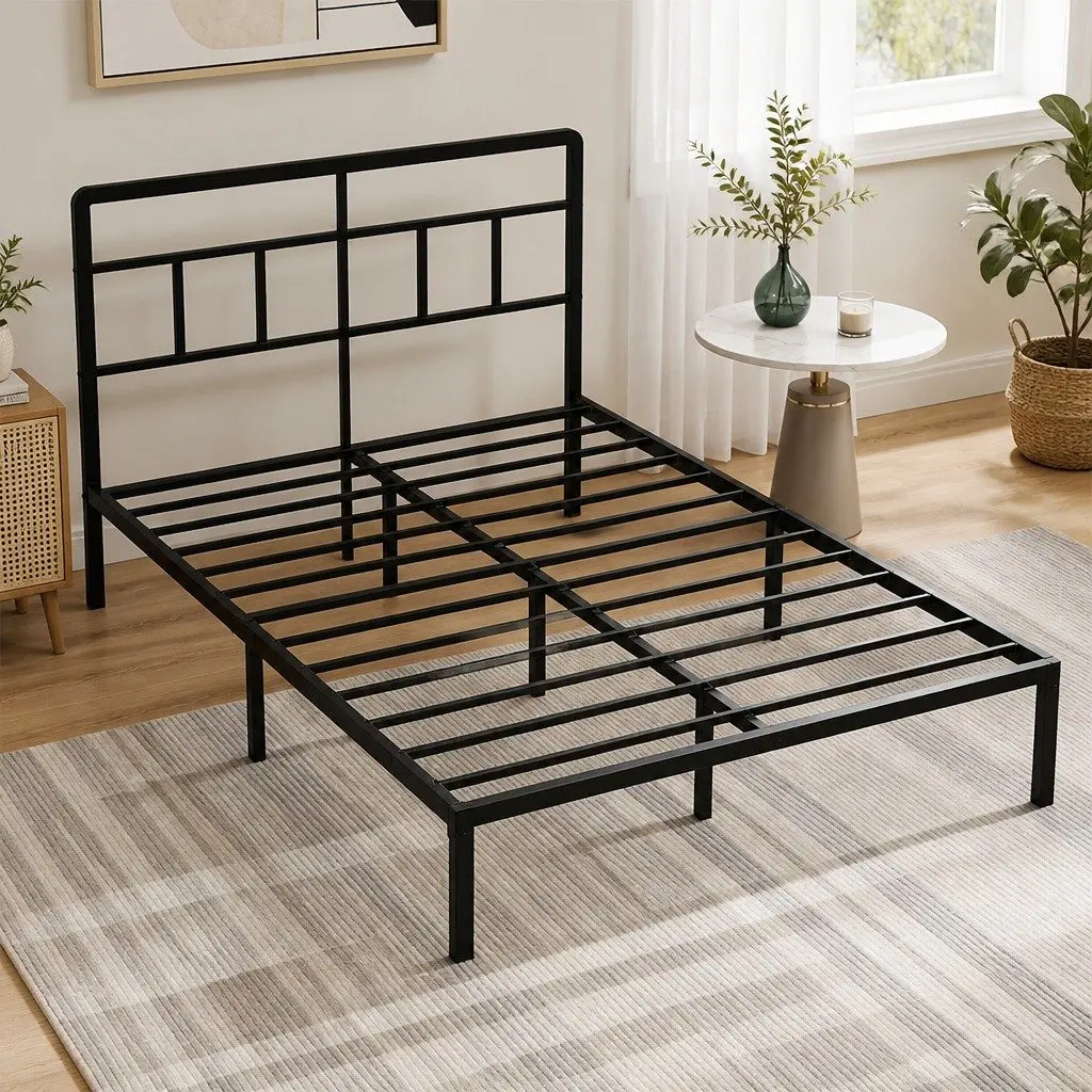 Double Metal Bed Frame Heavy Duty Rounded Headboard 120x190cm