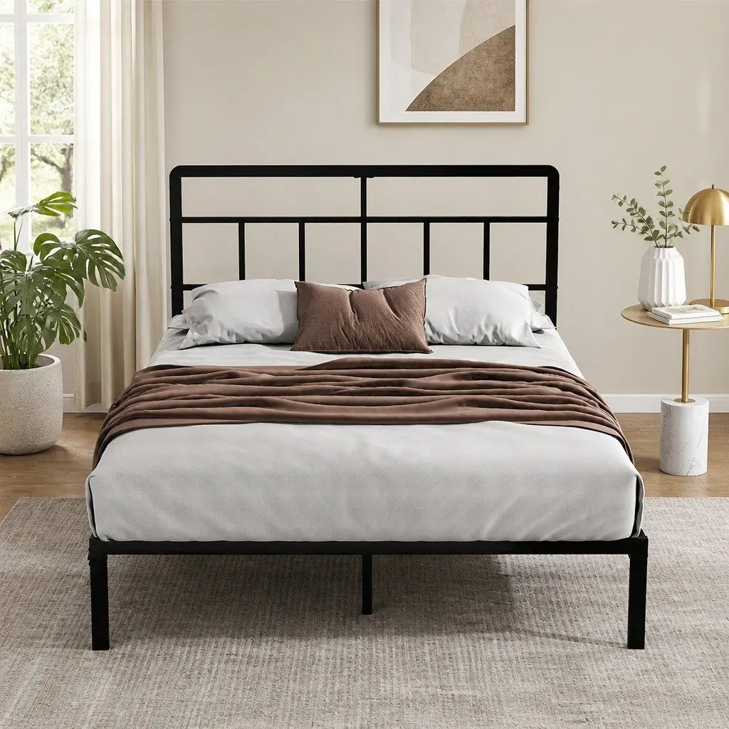 Double Metal Bed Frame Heavy Duty Rounded Headboard 120x190cm