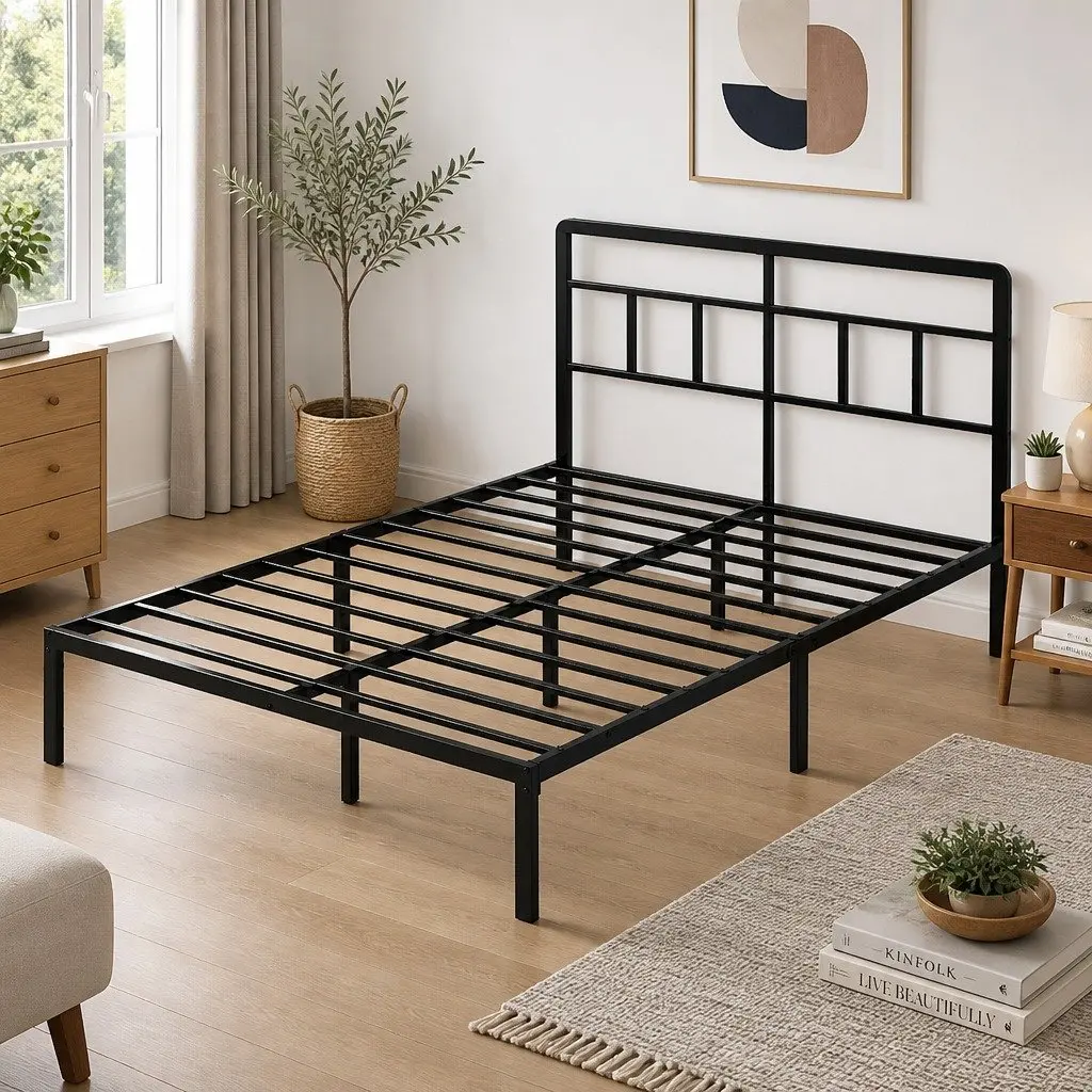 Double Metal Bed Frame Heavy Duty Rounded Headboard 120x190cm