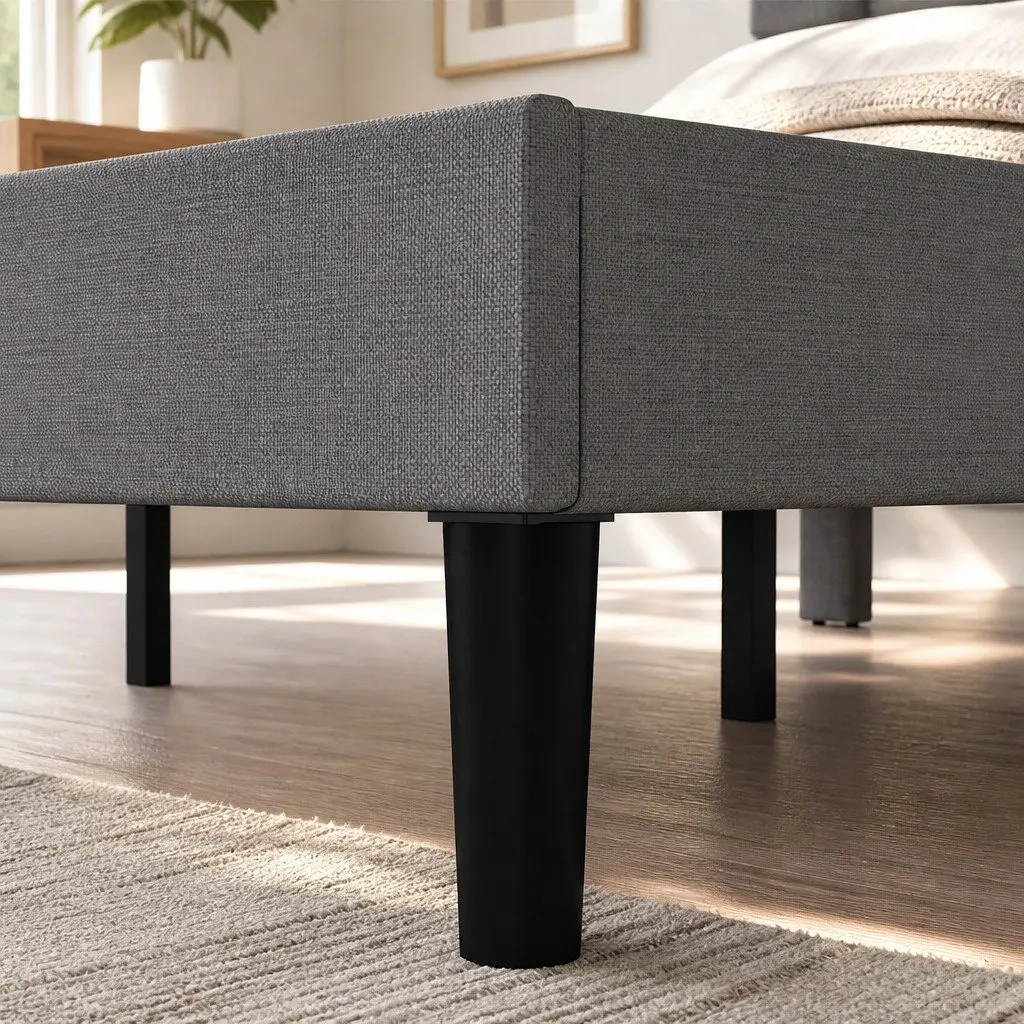 Upholstered Platform Bed Frame Modern Grey Queen Size Storage Wooden Slat Base