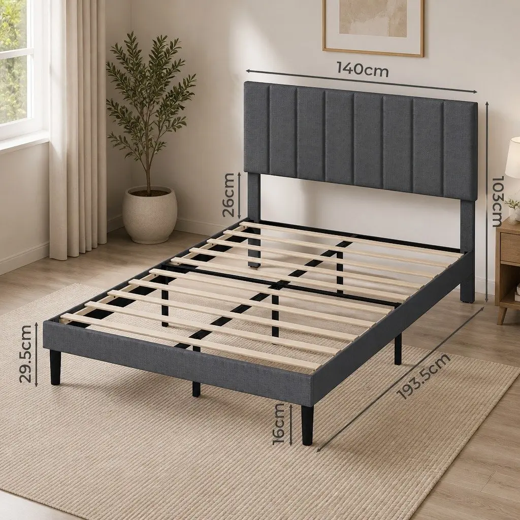Upholstered Platform Bed Frame Storage Double Size Dark Grey