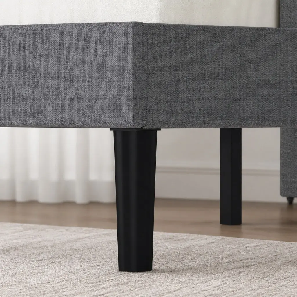 Upholstered Platform Bed Frame Storage Double Size Dark Grey