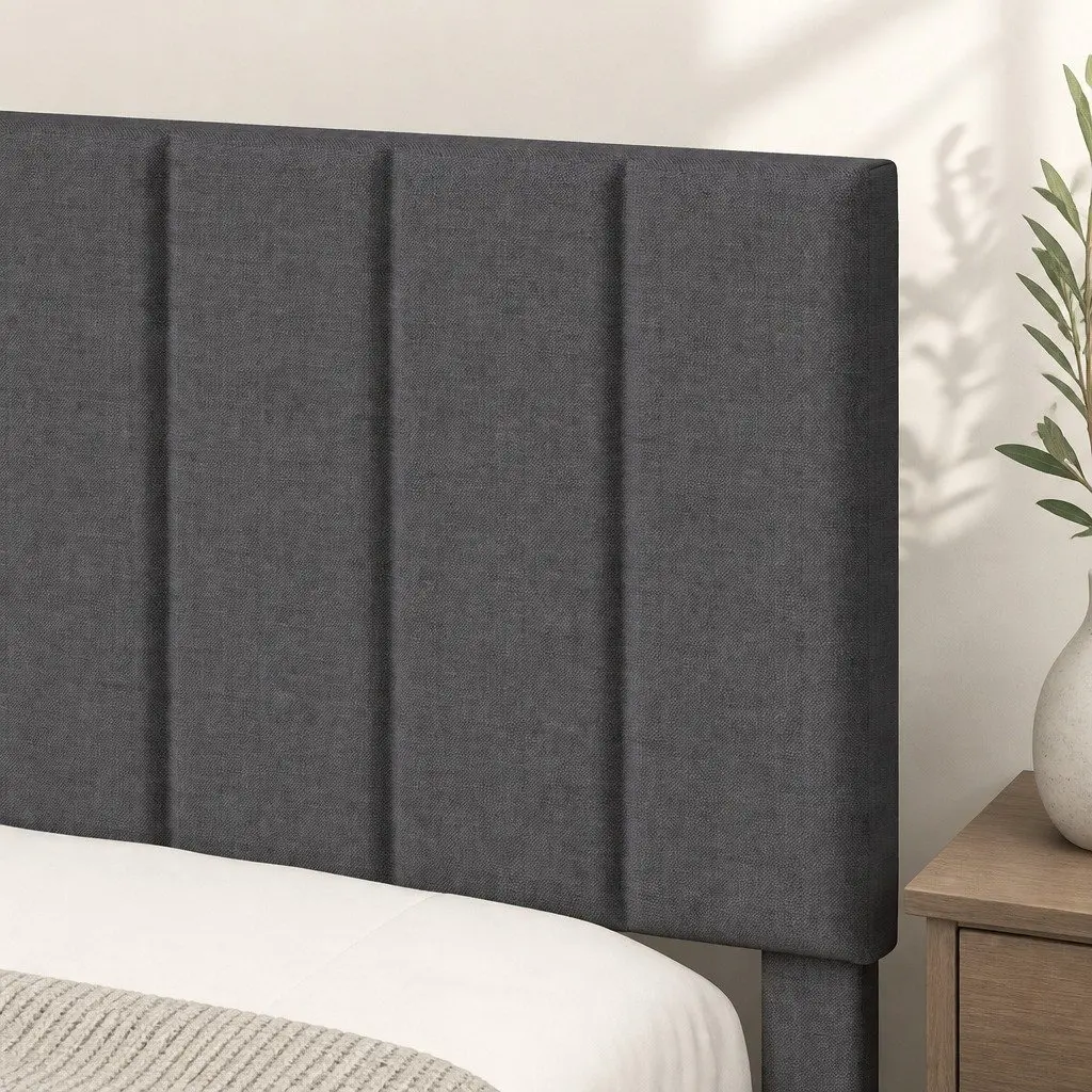 Queen Upholstered Platform Bed Frame Linen Fabric Storage Base Dark Grey