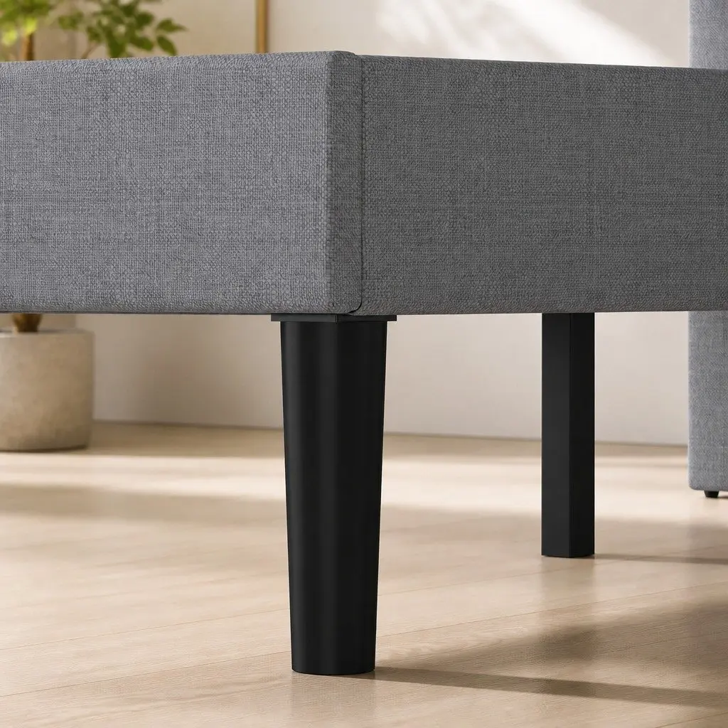 Queen Upholstered Platform Bed Frame Linen Fabric Storage Base Dark Grey