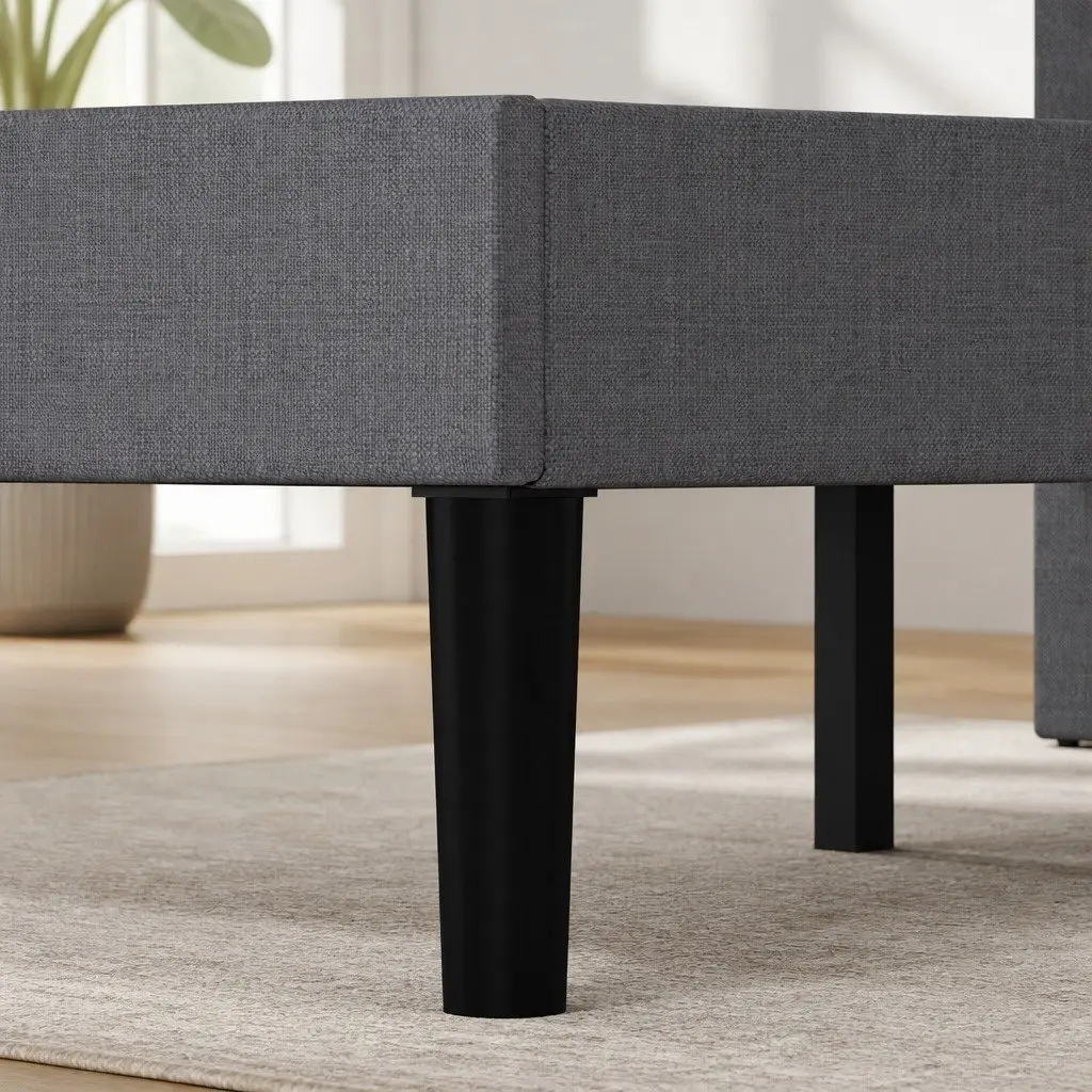 Queen Upholstered Platform Bed Frame Linen Fabric Dark Grey Under-bed Storage 203.5cm x 155cm x 103cm