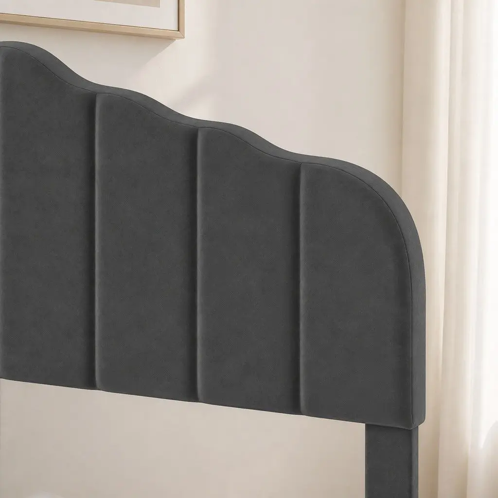 Upholstered Platform Bed Frame Dark Grey Queen Size Wooden Slat Storage Base