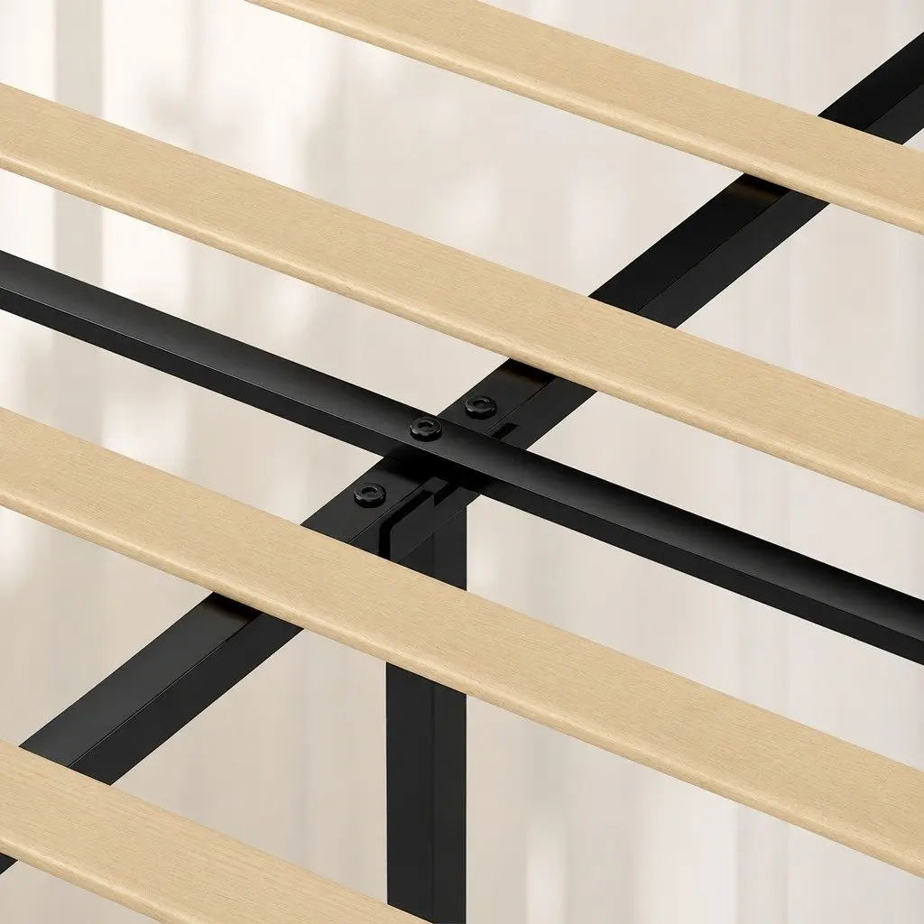 Upholstered Platform Bed Frame Dark Grey Queen Size Wooden Slat Storage Base