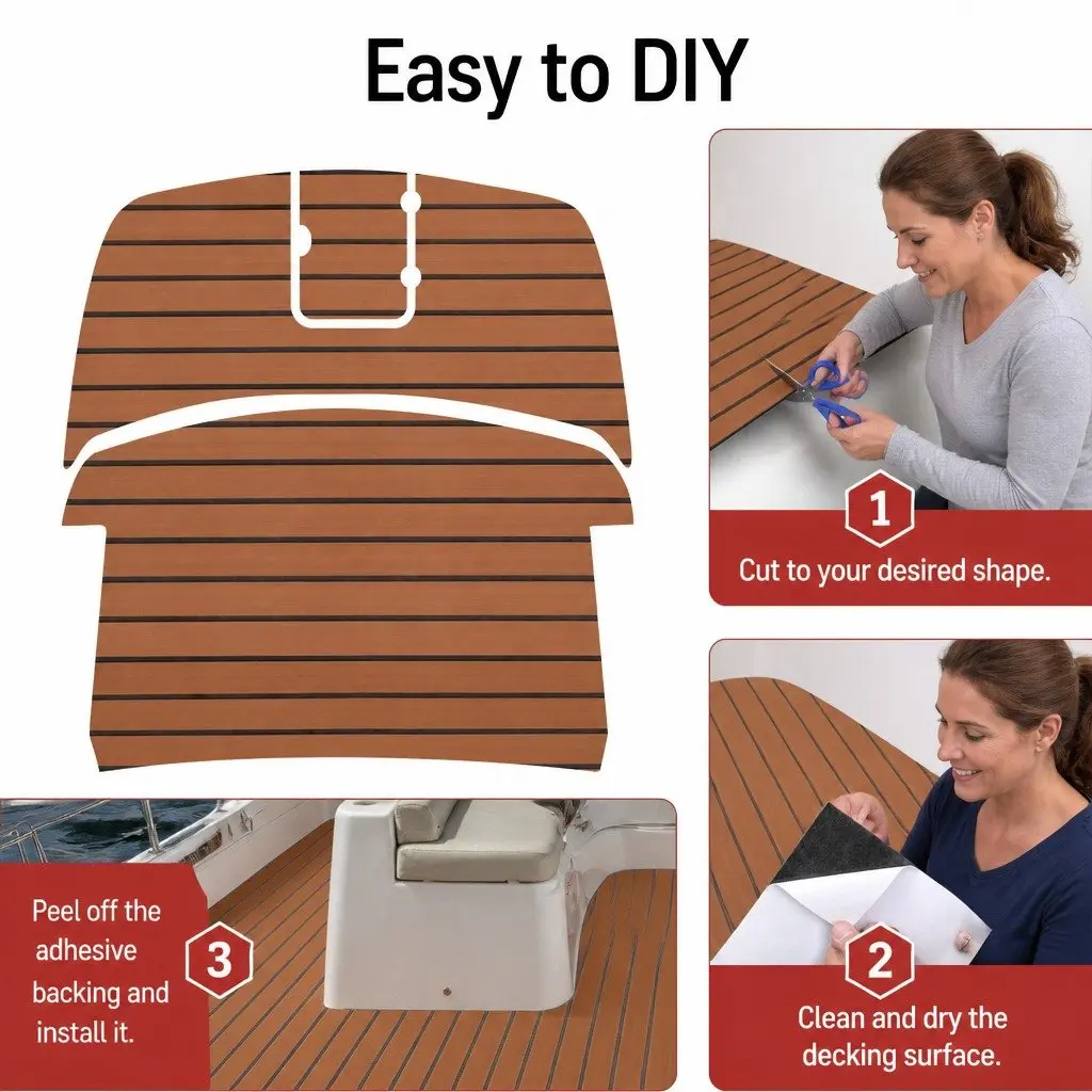 EVA Foam Boat Flooring Mat Decking Sheet 240x90cm Anti-Slip Self-Adhesive