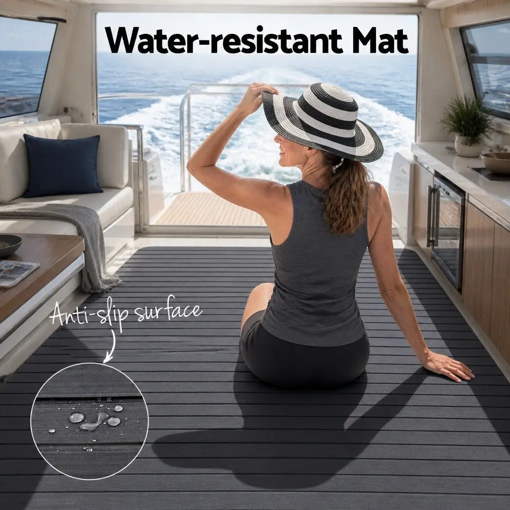 Boat Flooring Mat Anti-Slip EVA Foam 240x90cm Dark Grey Weather Resistant