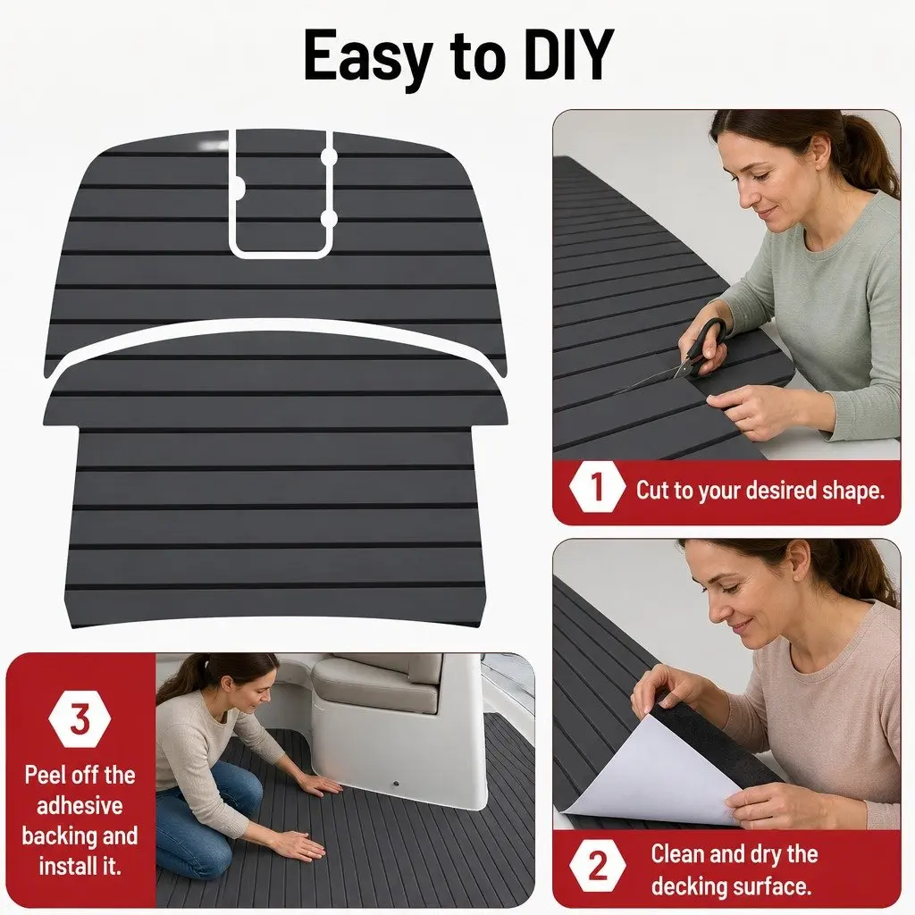 Boat Flooring Mat Anti-Slip EVA Foam 240x90cm Dark Grey Weather Resistant