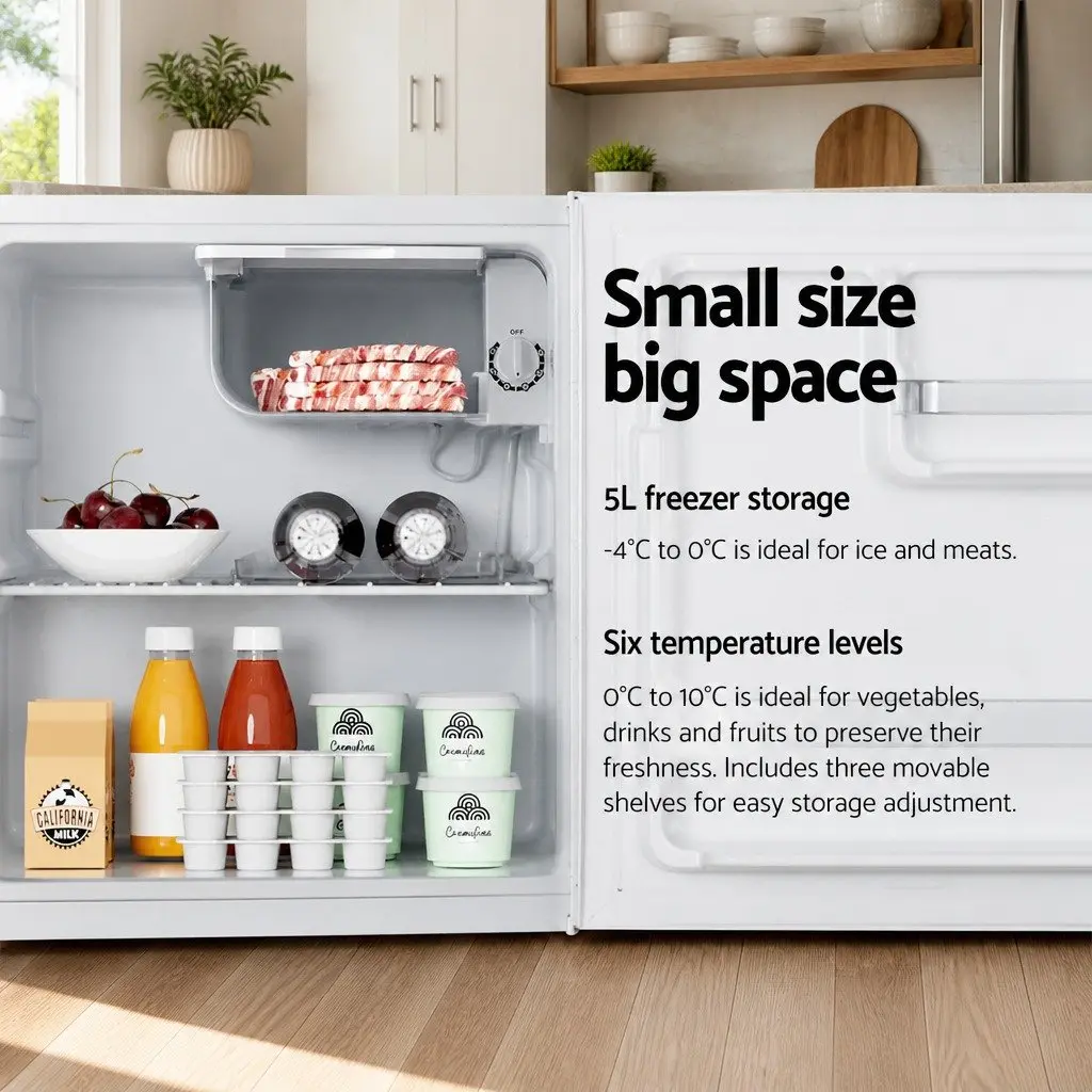 48L Compact Mini Refrigerator White Portable Bar Fridge with Separate Chiller Compartment for Caravan Apartment Office