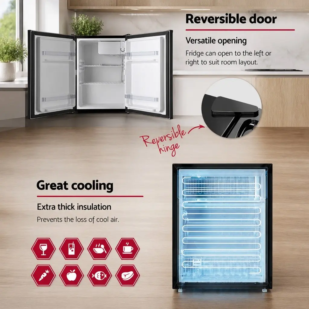 70L Portable Bar Fridge Black Compact Mini Cooler for Home Office